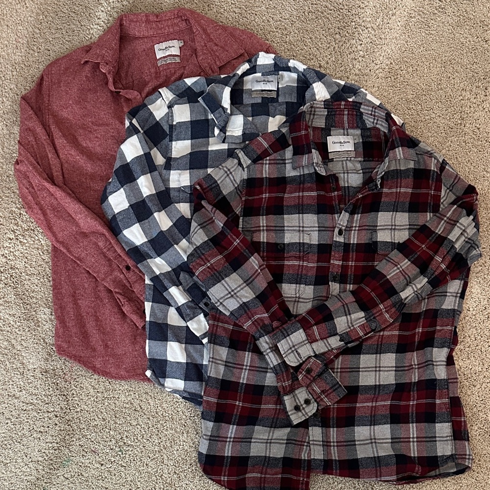 Goodfellow & Co Men's Red, Blue, and Gray Plaid Shirts